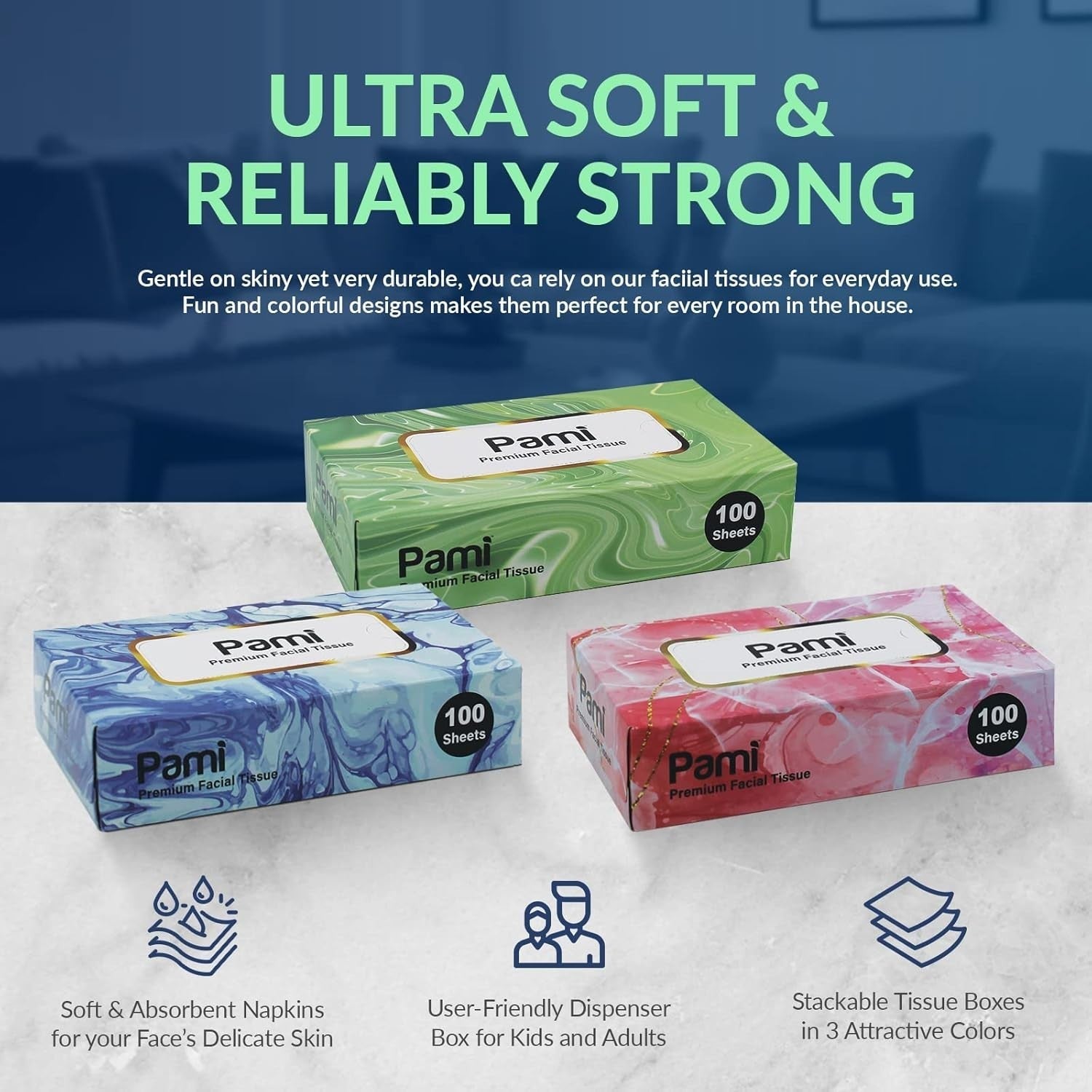 Premium Facial Tissues 30 Boxes Soft 2-Ply 3000 Count Bulk for Home Office